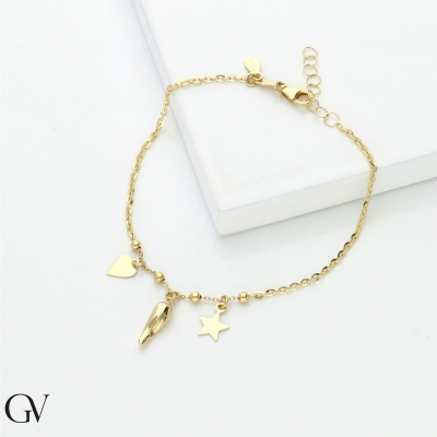 Pulsera en oro amarillo 18k con charms de la suerte