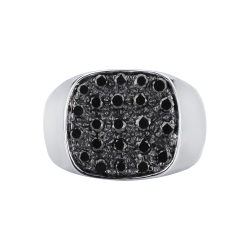 Sello en oro blanco 18k con pavé cuadrado de diamantes negros 2