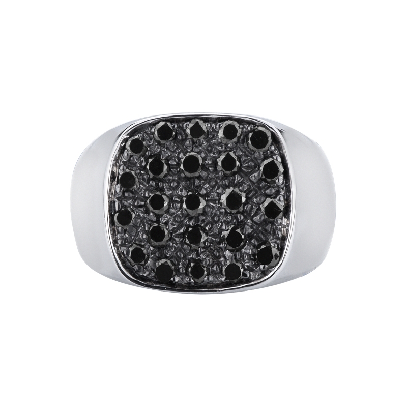 Sello en oro blanco 18k con pavé cuadrado de diamantes negros Sello en oro blanco 18k con pavé cuadrado de diamantes negros