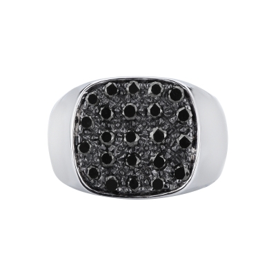 Sello en oro blanco 18k con pavé cuadrado de diamantes negros