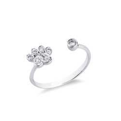 Anillo abierto en oro blanco con huella y diamantes