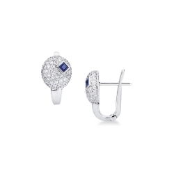 Pendientes con pavé ovalado en oro blanco, zafiro y diamantes