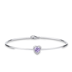 Brazalete rígido en oro blanco con amatista corazón y diamantes