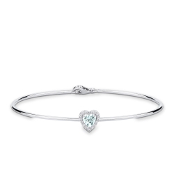 Brazalete rígido en oro blanco con aguamarina corazón y diamantes