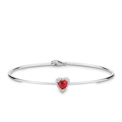 Brazalete rígido en oro blanco con rubí corazón y diamantes