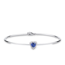 Brazalete rígido en oro blanco con zafiro corazón y diamantes