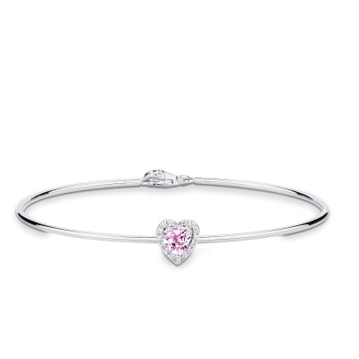 Brazalete rígido en oro blanco con zafiro rosa corazón y diamantes
