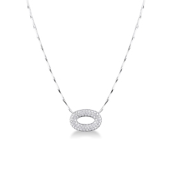 Collar con colgante ovalado pavé en oro blanco y diamantes