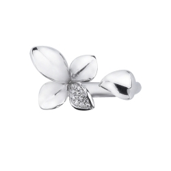 Anillo abierto con flor en oro blanco y diamantes 2