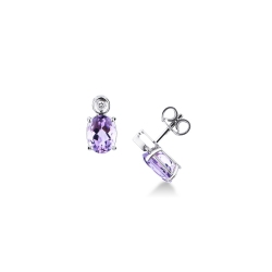 Pendientes en oro blanco con amatista oval y diamante