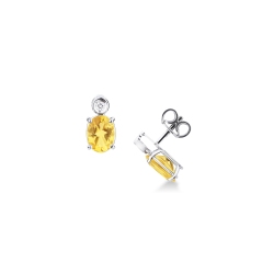 Pendientes en oro blanco con citrino oval y diamante