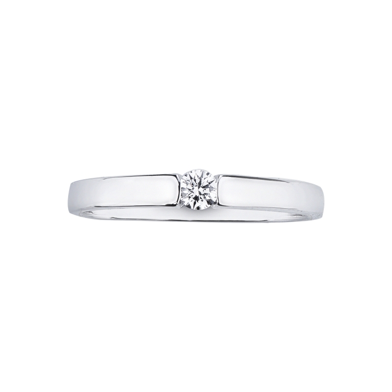 Anillo solitario en oro blanco de 18k con diamante brillante 0.10CT