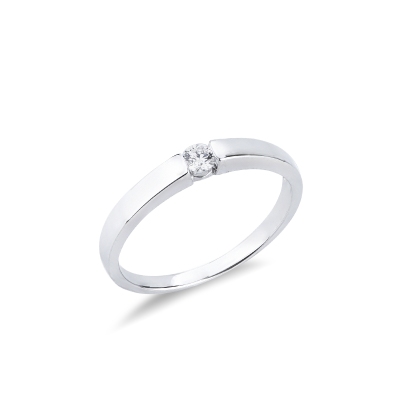 Anillo solitario en oro blanco de 18k con diamante brillante 0.10CT