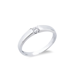 Anillo solitario moderno en oro blanco 18k con diamante engastado a presión
