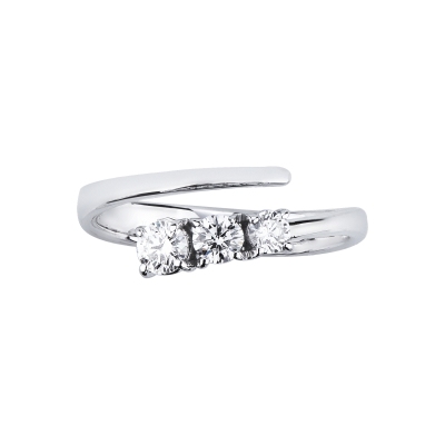 Anillo trilogy contrarié en oro blanco de 18 quilates con diamantes