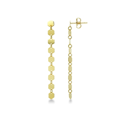 Pendientes colgantes hexagonales en oro amarillo 18k