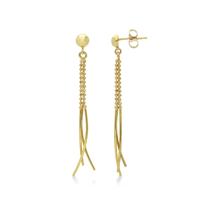Pendientes colgantes en oro amarillo 18k con bolitas y barras