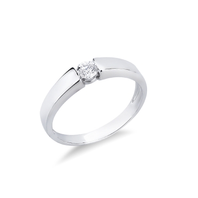 Anillo solitario moderno en oro blanco 18k con diamante 0,20ct
