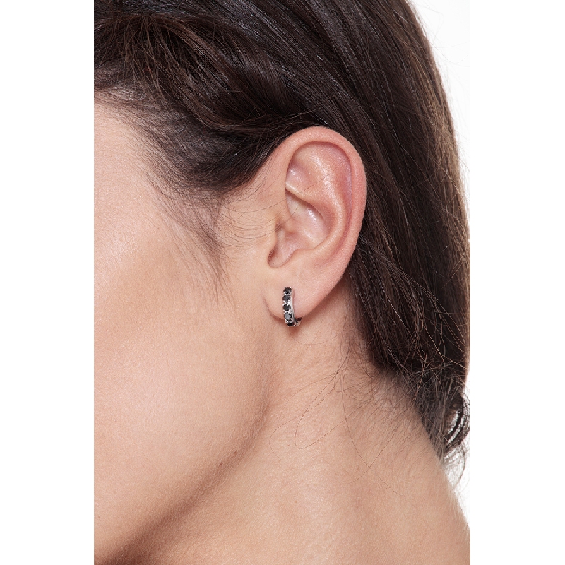 Pendientes aro oro blanco 18k 12 mm diamantes negros Pendientes aro oro blanco 18k 12 mm diamantes negros