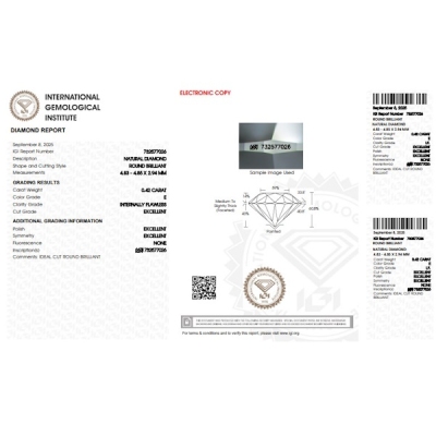Diamante certificado IGI CT 0.42 E IF