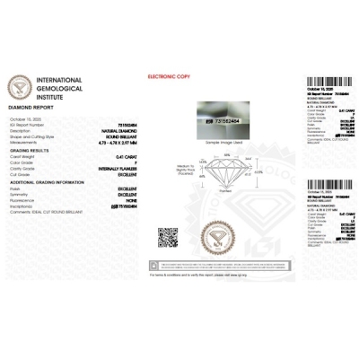 Diamante certificado IGI 0.41 CT F IF