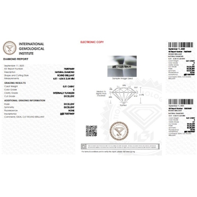 Diamante certificado IGI  0.31 CT E IF