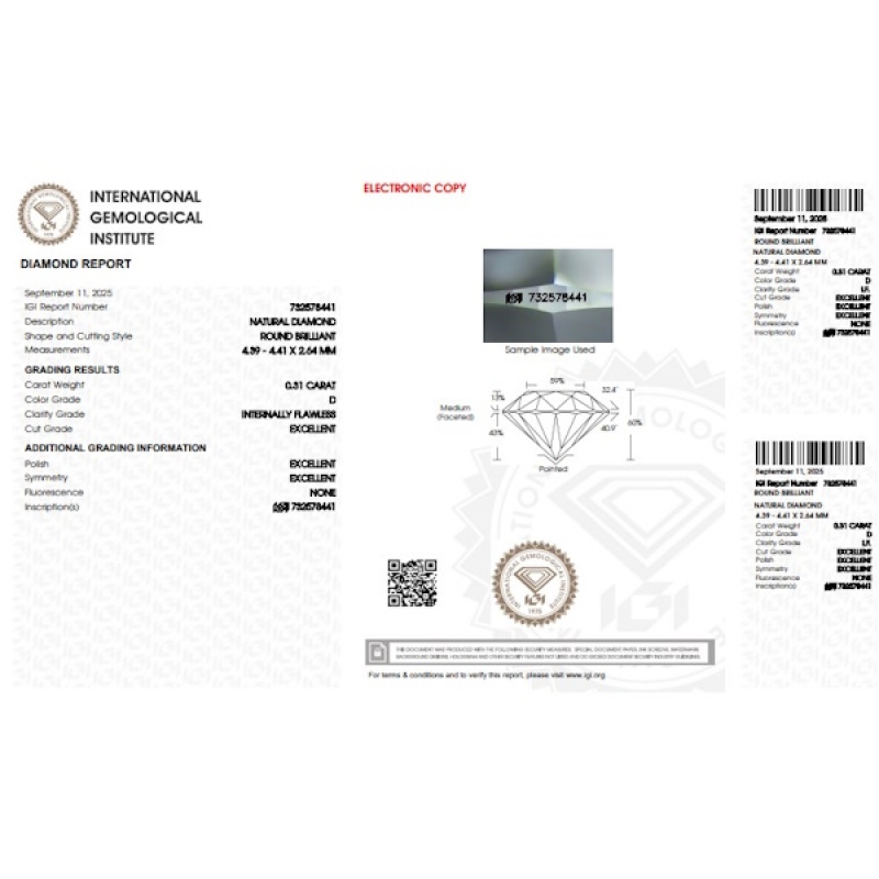 Diamante certificado IGI 0.31 CT D IF  Diamante certificado IGI 0.31 CT D IF