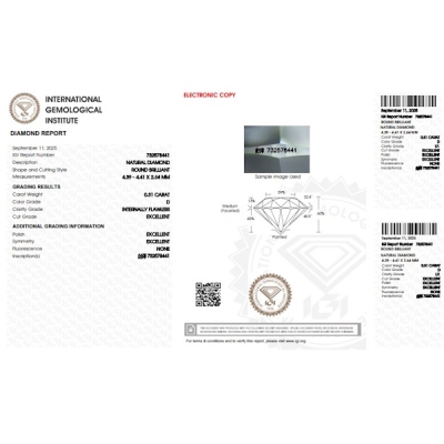 Diamante certificado IGI 0.31 CT D IF 
