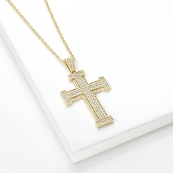 Collar cruz en oro amarillo 18K con diamantes