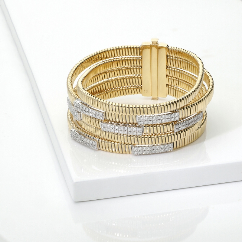 Pulsera Tubogas Oro Dos Tonos Diamantes Pulsera Tubogas Oro Dos Tonos Diamantes