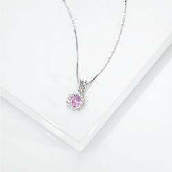 Colgante Zafiro Rosa Ovalado Diamantes Oro Blanco