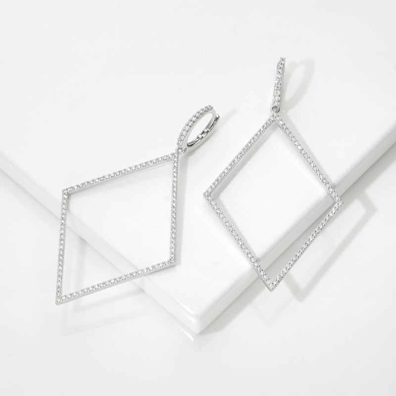Pendientes Largos Rombo Diamantes Oro Blanco Pendientes Largos Rombo Diamantes Oro Blanco