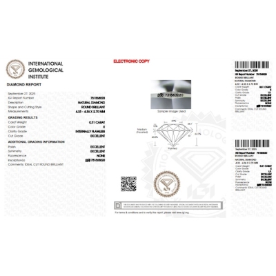 Diamante certificado IGI 0.31 CT E IF