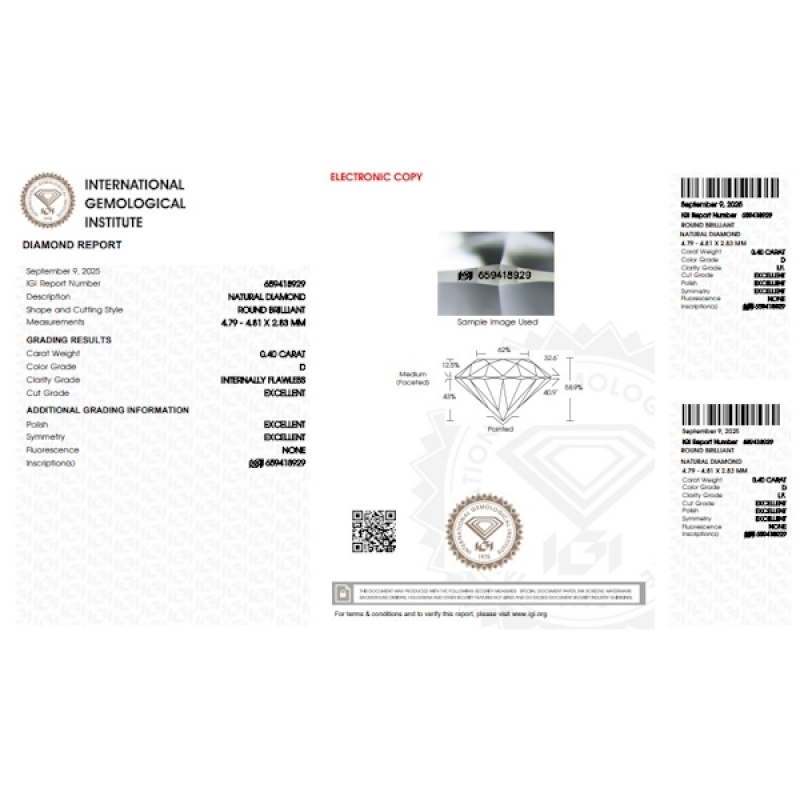 Diamante certificado IGI 0.40 CT D IF Diamante certificado IGI 0.40 CT D IF