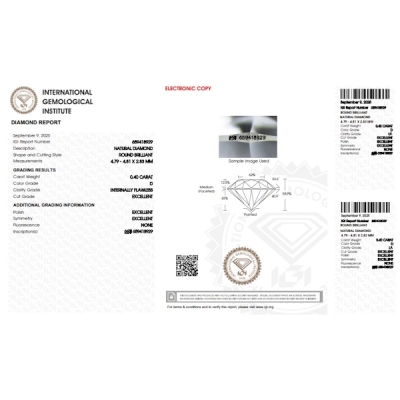 Diamante certificado IGI 0.40 CT D IF