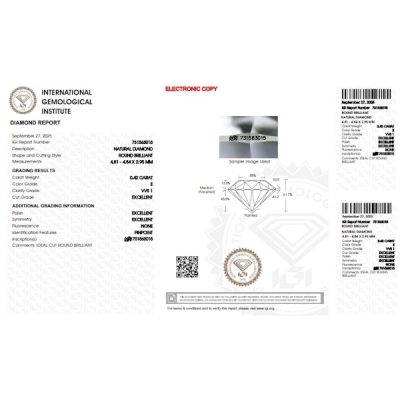 Diamante certificado IGI 0.40 CT E VVS1