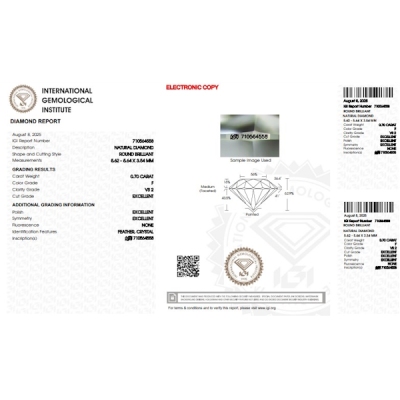 Diamante certificado IGI  0.70 CT F VS2