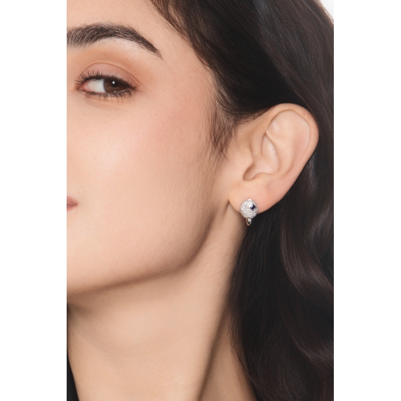 Pendientes con pavé ovalado en oro blanco, zafiro y diamantes