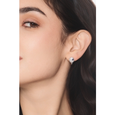 Pendientes con pavé ovalado en oro blanco, zafiro y diamantes