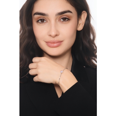 Brazalete rígido en oro blanco con amatista corazón y diamantes