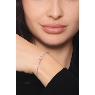 Brazalete rígido en oro blanco con amatista corazón y diamantes