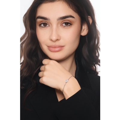 Brazalete rígido en oro blanco con aguamarina corazón y diamantes