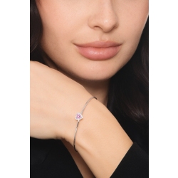Brazalete rígido en oro blanco con zafiro rosa corazón y diamantes 2