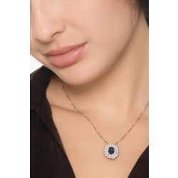 Colgante con doble contorno en oro blanco 18k con zafiro azul y diamantes 2