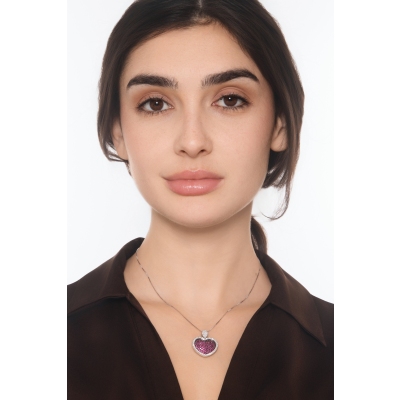 Colgante Corazón Rubíes y Diamantes Oro Blanco 18k