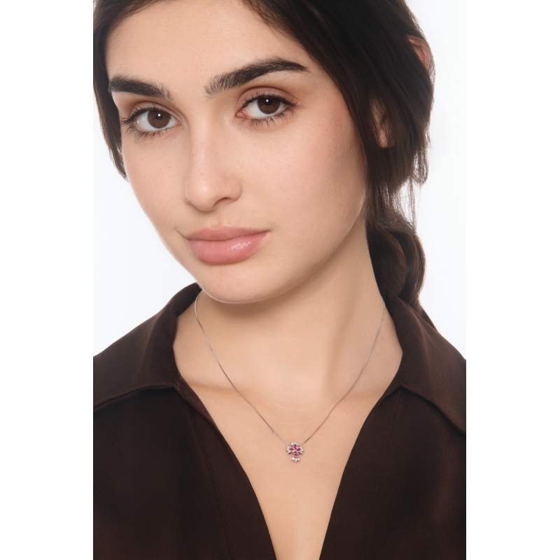 Collar cruz oro blanco de 18k de rubíes y diamantes Collar cruz oro blanco de 18k de rubíes y diamantes