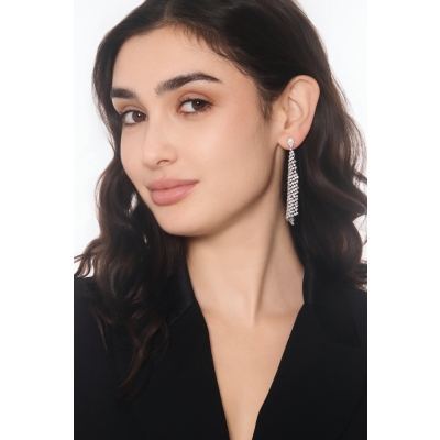 Pendientes colgantes en tejido de oro blanco 18k con diamantes