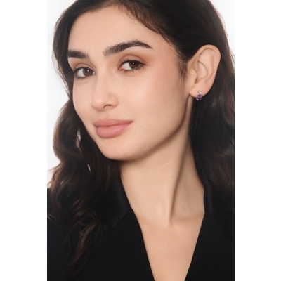 Pendientes en oro blanco con amatista oval y diamante