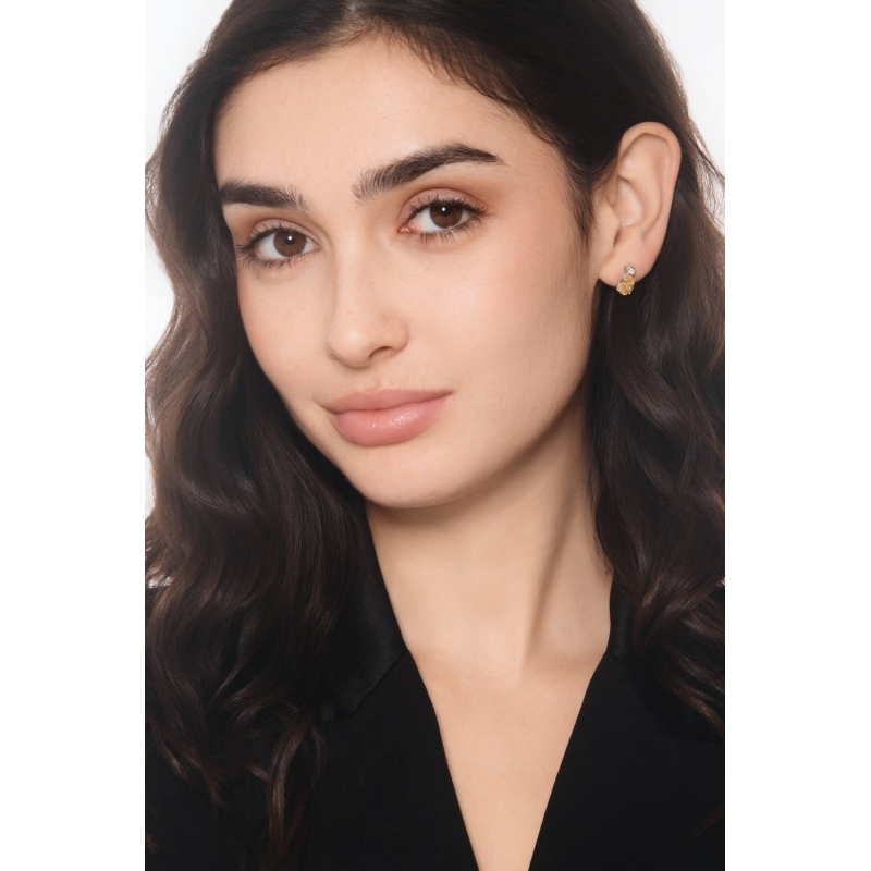 Pendientes en oro blanco con citrino oval y diamante