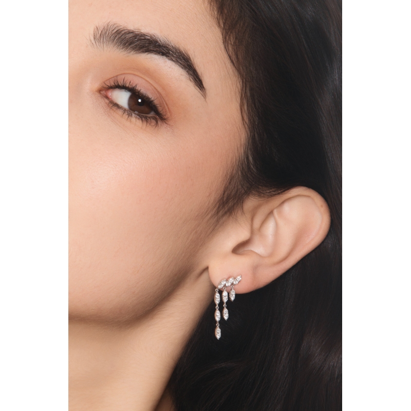 Pendientes colgantes tres filas oro blanco 18 diamantes